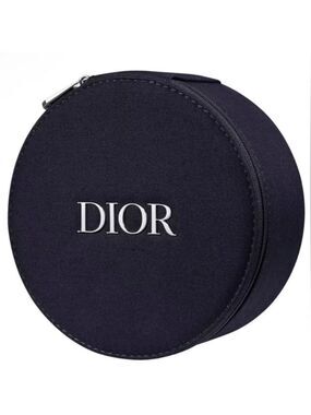 Dior Black Vanity Round Pouch Cosmetic Bag  Mirror New Authentic
